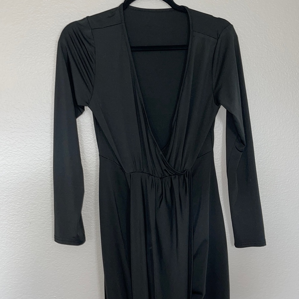 Long-Sleeve Midi/Maxi Soft Stretchy Wrap Dress